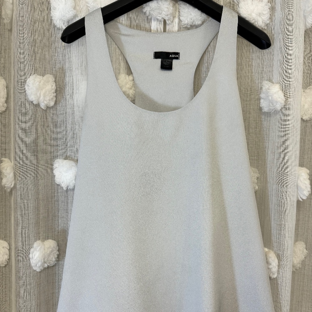 Aqua Grey Racerback Lace Hem Tank